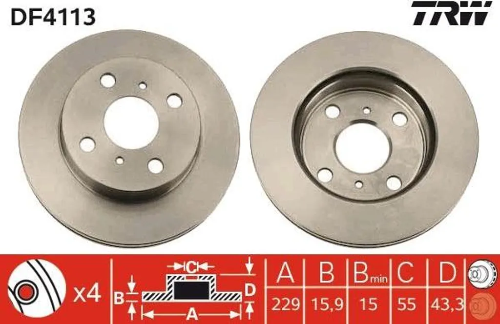 Disque de frein TRW DF4113 résistant et durable avec finition OE 4351210160