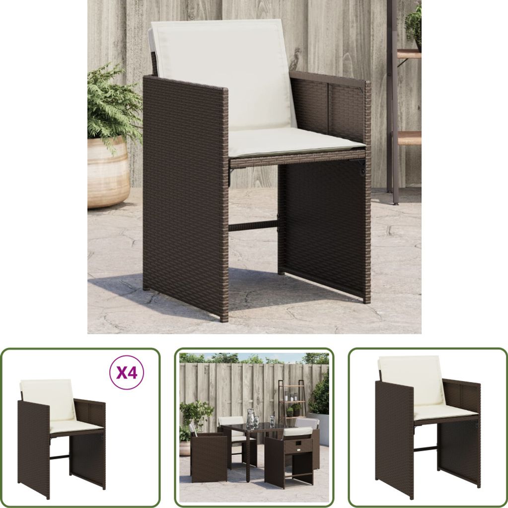 The Living Store Gartenstühle mit Kissen 4 Stk. Braun Poly Rattan