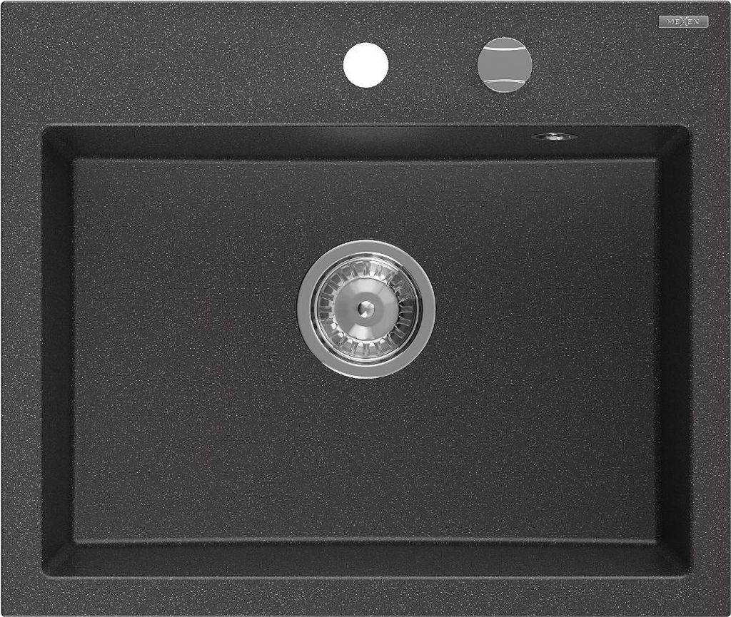 Mexen Oscar Granitspüle 1-beckig 580 x 490 mm, schwarz gesprenkelt, Chrom-Siphon - 6519581000-76