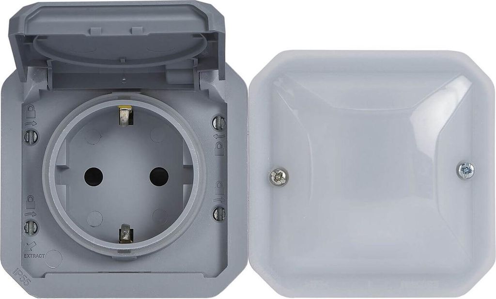 Legrand PLEXO New Connected Feuchtraum Steckdose, Smart-Home, Aufputz Steckdose Home+Control-App, IP44 staub- und schmutzbeständig, grau, 069877L