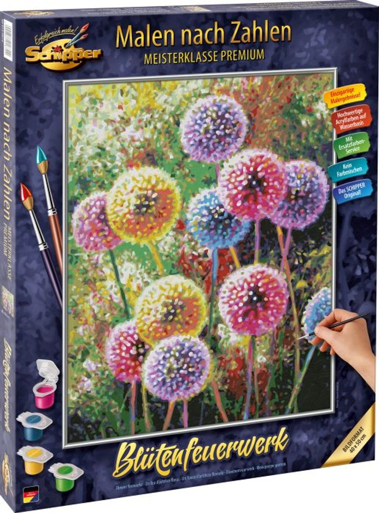 Schipper 609130872 Malen nach Zahlen - Blütenfeuerwerk - Bilder malen für Erwachsene, inklusive Pinsel und Acrylfarben, 40 x 50 cm