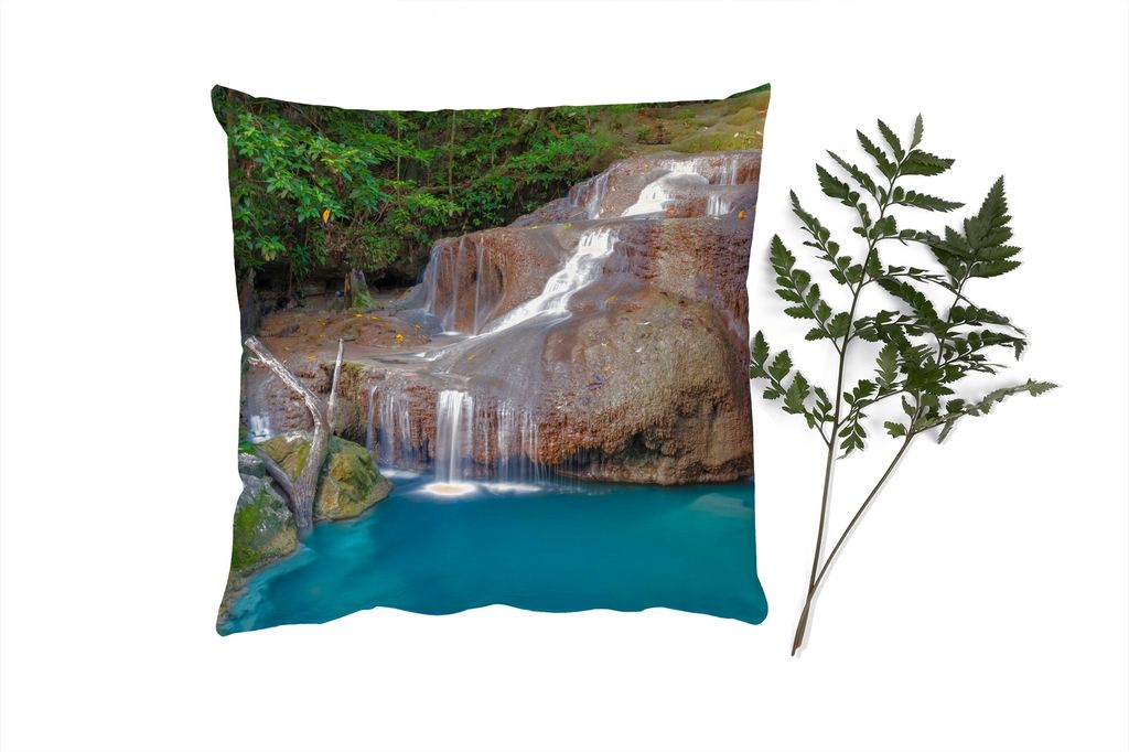 MuchoWow Zierkissen Sofakissen Wohnzimmer Dekokissen 40x40 cm Wasserfall - Felsen - Landschaft - Foto Kissen - Schlafzimmer Dekoration