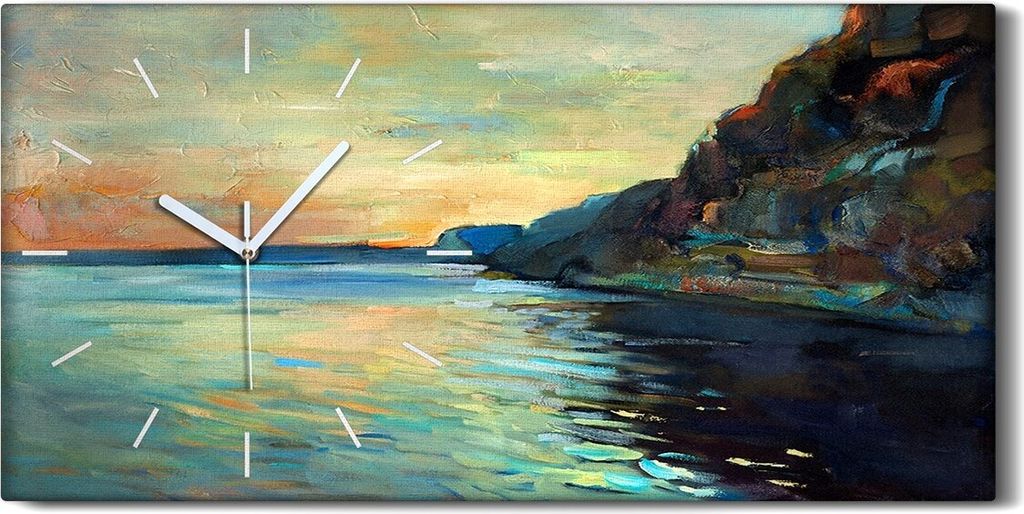 Wandbild Leinwand Bilder Wanduhr 60x30 Malerei Ozean Meer Klippen Seelandschaft - weiße Hände