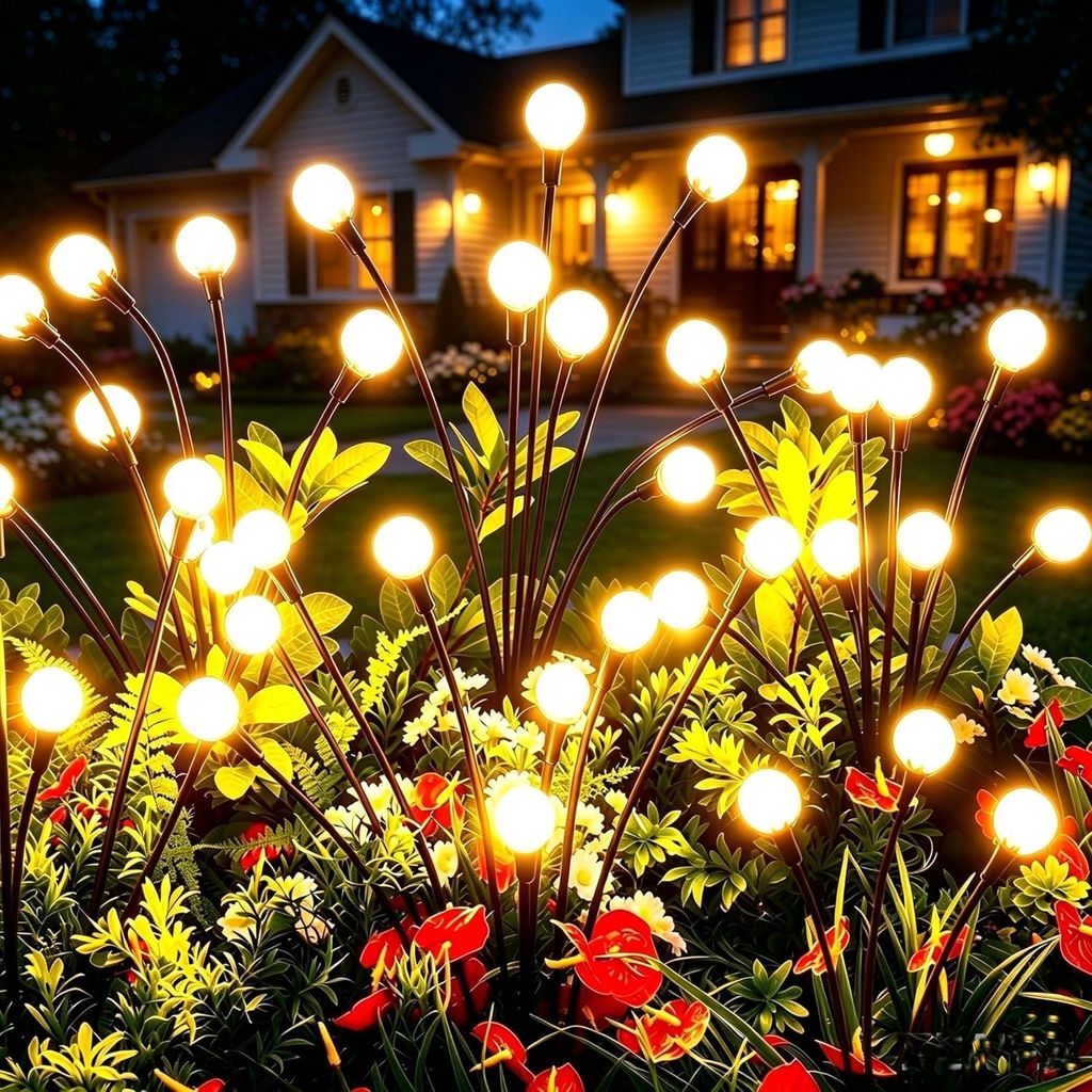 2 Stück Solar Glühwürmchen Licht mit 6 LEDs,Außen Gartenleuchten Rasenlampe Solarleuchten Warmweiß,für Garten Veranda Terrasse Weg Hof Landsc...
