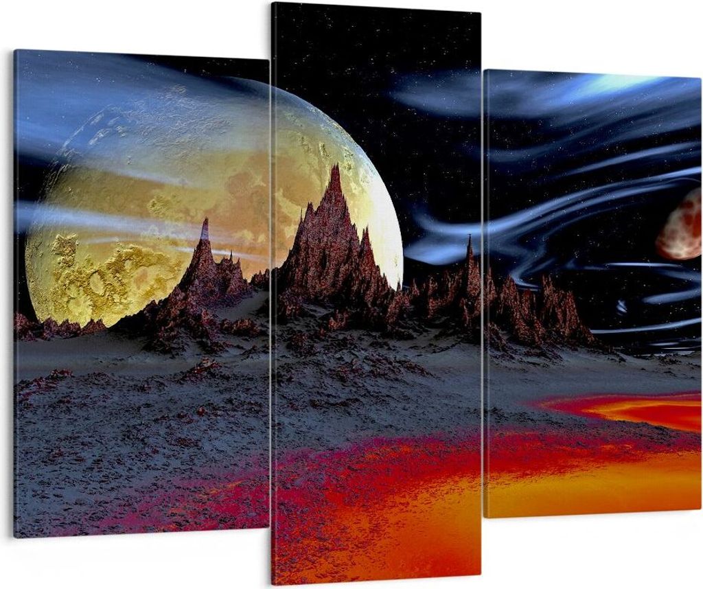 Bild auf Leinwand - Leinwandbild - Planeten Mond Universum - 130x100cm - Wand Bild - Wanddeko - Leinwanddruck - Bilder - Kunstdruck - Wanddekoratio...