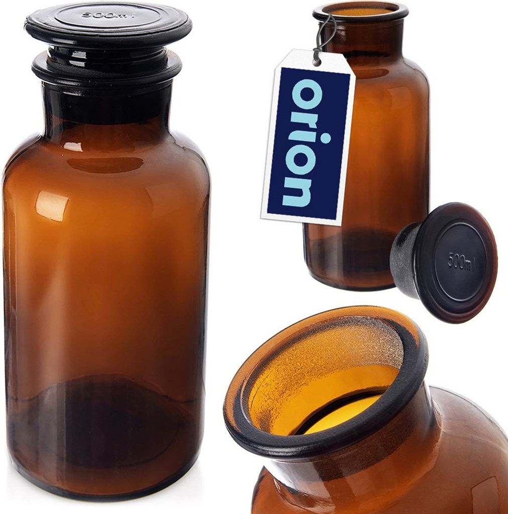 Orion Glasflasche Flasche Retro-Flasche aus braunem Glas mit Korken und breitem Flaschenhals 500 ml