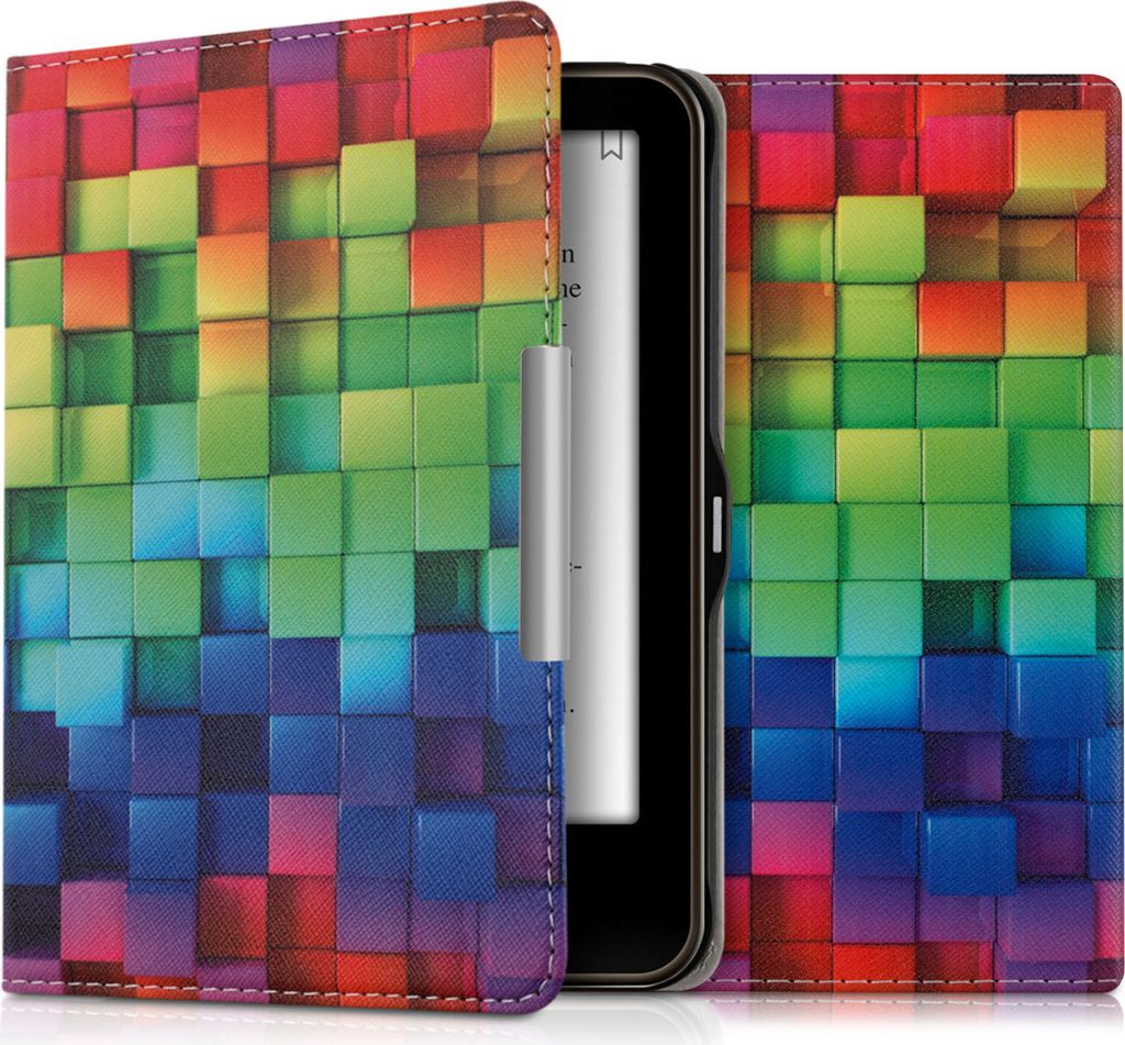 kwmobile Schutzhülle für Tolino Vision 1 / 2 / 3 / 4 HD Hülle - eReader Flip Case mit Auto Sleep Funktion - Regenbogen Würfel mit Mehrfarbig Gr...