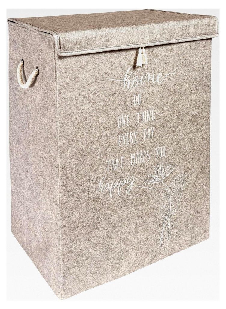 Wäschekorb mit Deckel aus Filz in Beige – Großer Wäschesammler – Wäschebox mit praktischem Deckel – Robuste Wäschetruhe für Bad und Sch...