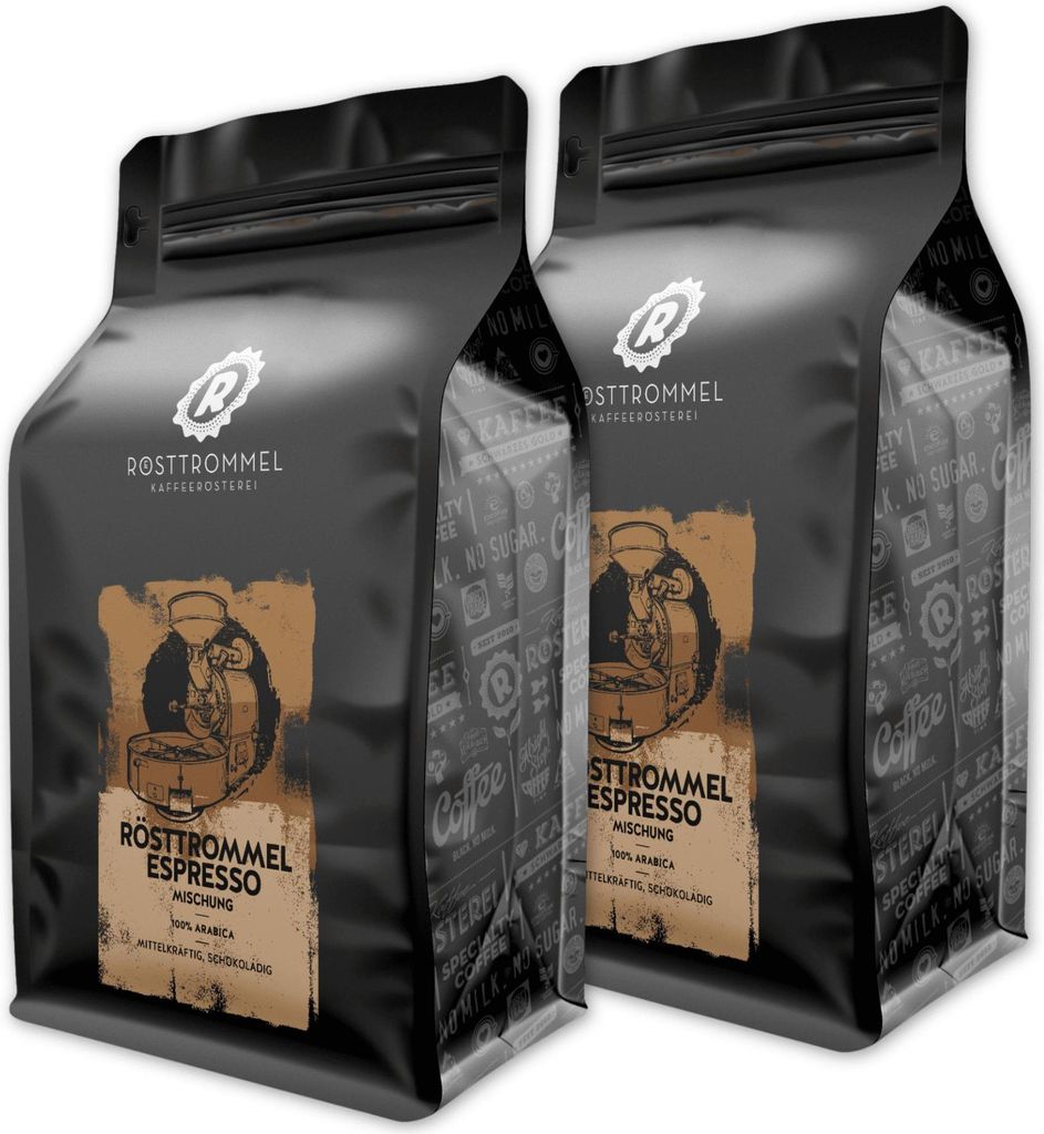 RÖSTTROMMEL Signature, ESPRESSO, Ganze Kaffee-Bohnen 2x1kg, 100% Arabica, Röstung 6/10, El Salvador, Geschmack: dunkle Schokolade, gebrannte Mand...