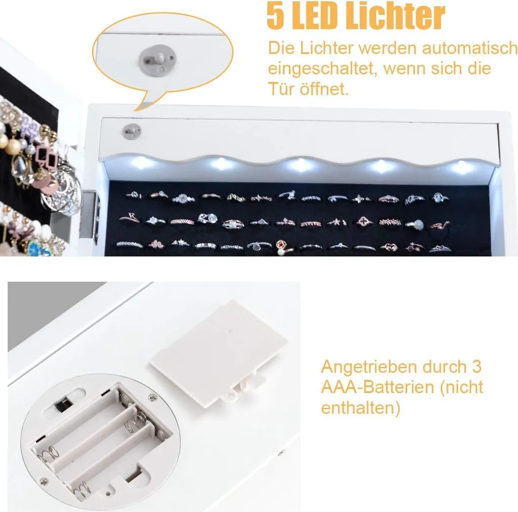 Regalo Perfetto: Armadietto Gioielli COSTWAY con Specchio e LED - 2