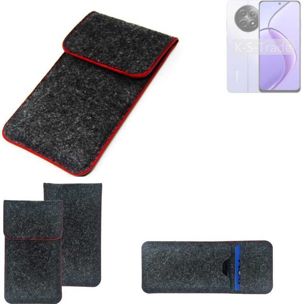 K-S-Trade Handy Schutz Hülle kompatibel mit Realme 12x 5G India Schutzhülle Handyhülle Filztasche Pouch Tasche Case Sleeve Filzhülle dunkelgrau