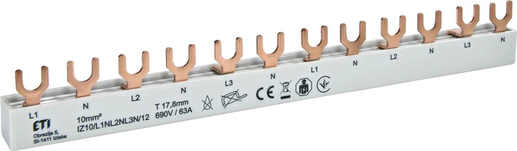 Barre omnibus ETI IZ10/L1NL2NL3N/12 raccordement en fourche 12 pôles