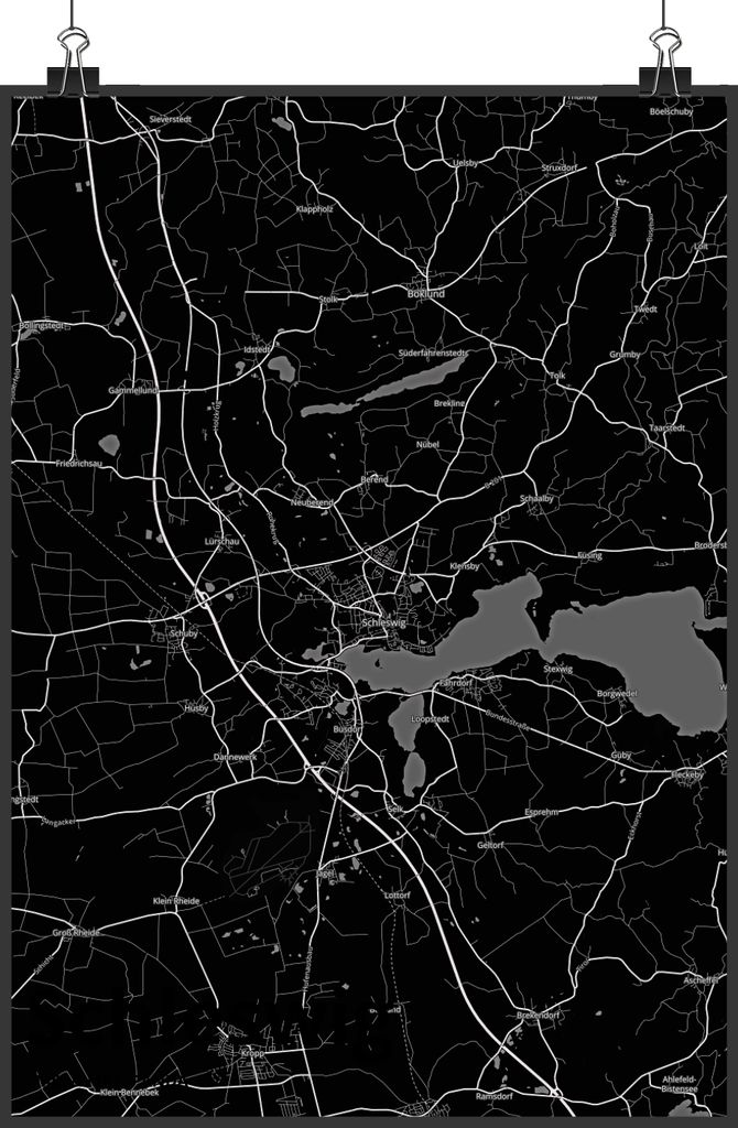 Mr. & Mrs. Panda Bild Schleswig DIN A1 - Geschenk, drucke, Stadt Dorf Karte Landkarte Map Stadtplan, Plakat, Wandbild, wanddeko, Kunstdruck