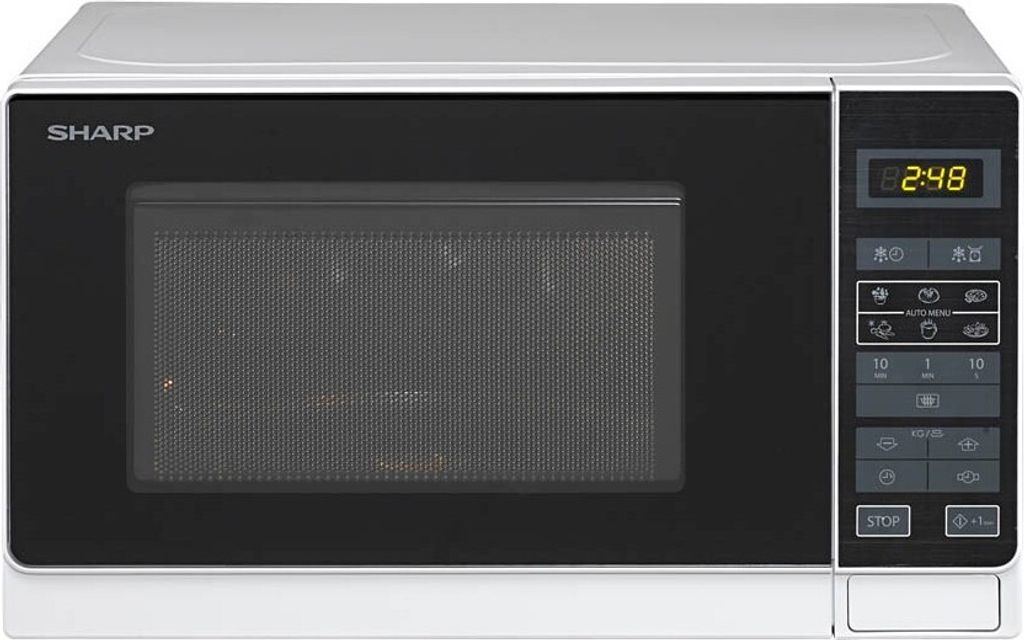 Sharp R-25 AM Mikrowelle – 20 Liter, 2100 Watt, Edelstahl, Freistehend, Mit Drehteller