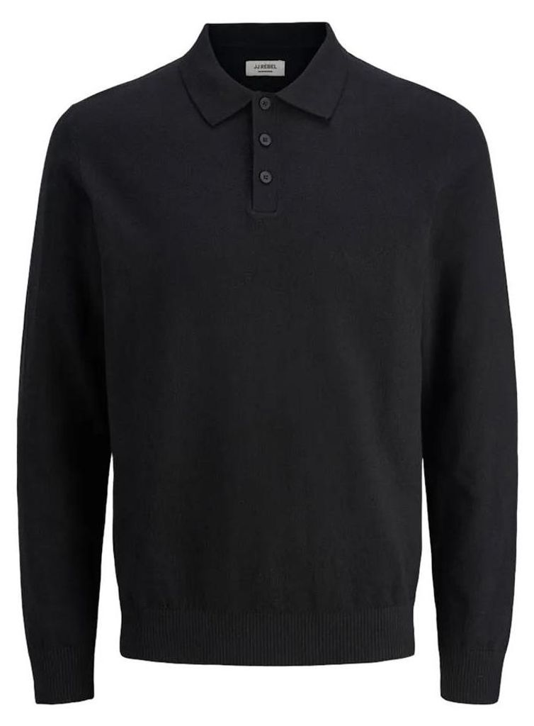 Jj Rebel Callum Knit Langarm-polo Schwarz XL Mann Schwarz XL