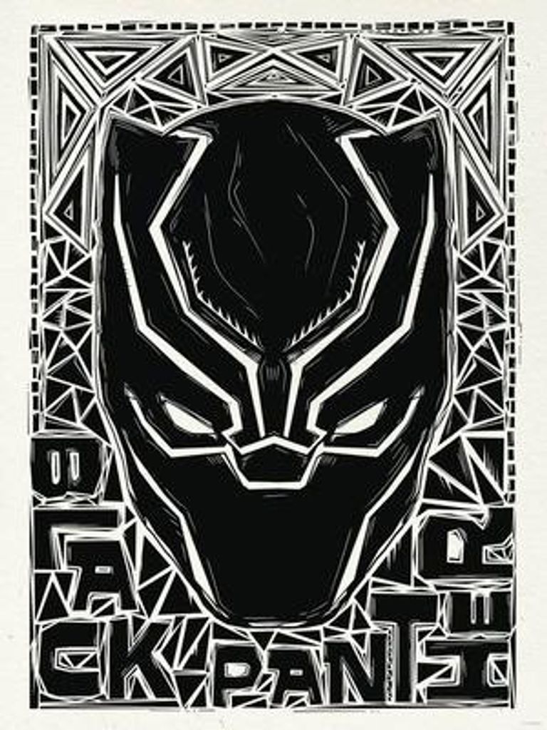 Poster Marvel Black Panther Lino-Cut Helmet 30x40 cm