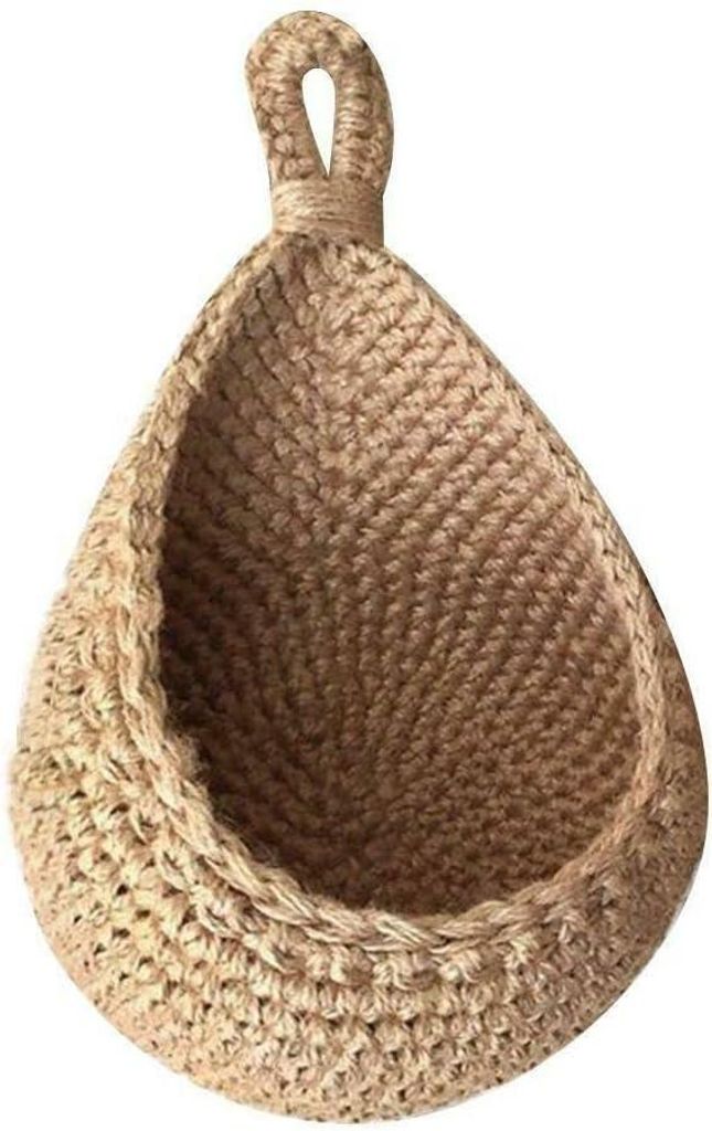 Wandkörbe aus gewebtem Baumwollseil (B 18 x H 17 x T 23 cm), Hängeaufbewahrung für Schlafzimmer und Küche