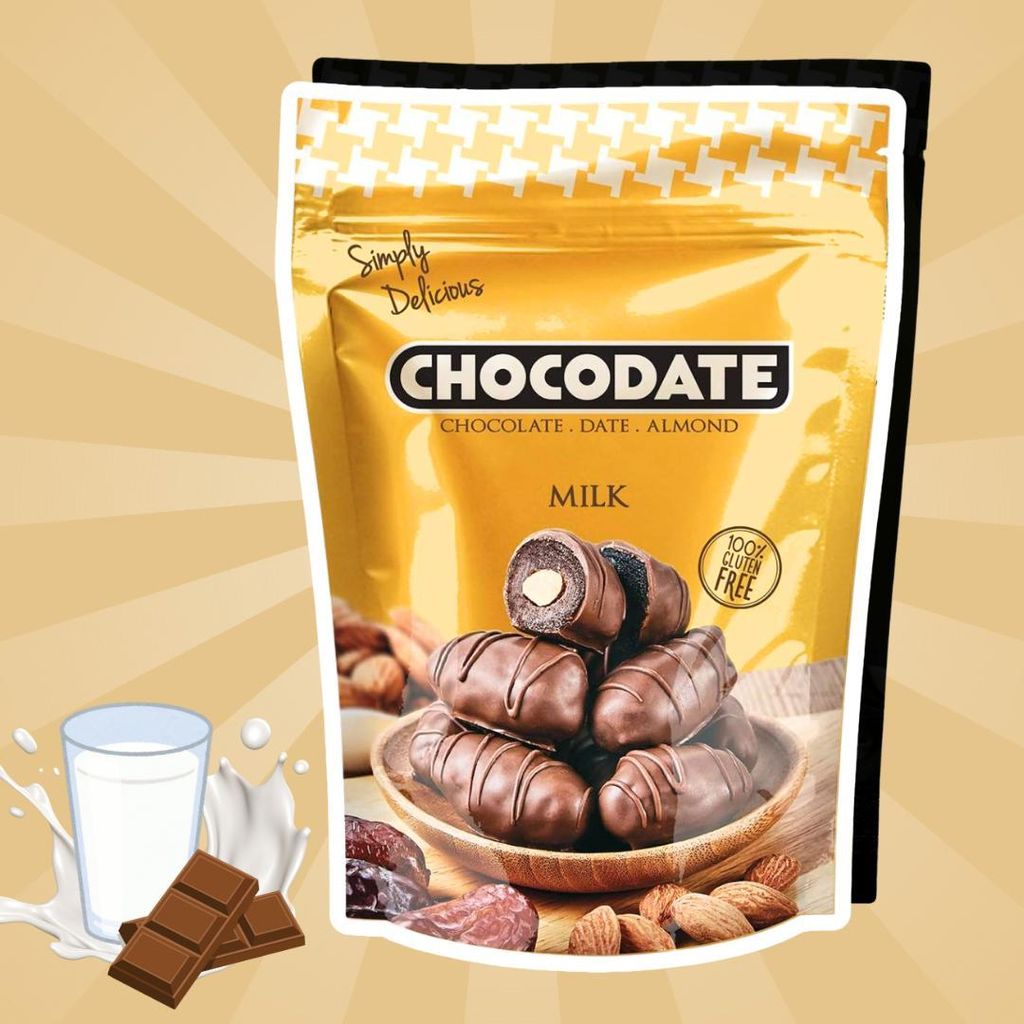 Chocodate Milk Chocolate – Datteln mit Milchschokolade & Mandeln (90 g) + Heartforcards Versandschutz