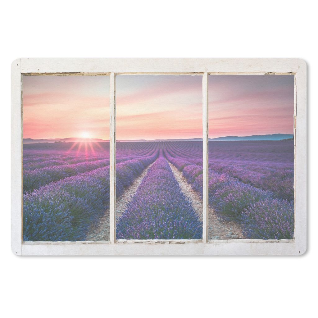 MuchoWow Schreibtischunterlage Ausblick - Lavendel - Sonnenuntergang 60x40 cm - XXL Mauspad - Großes Mauspad