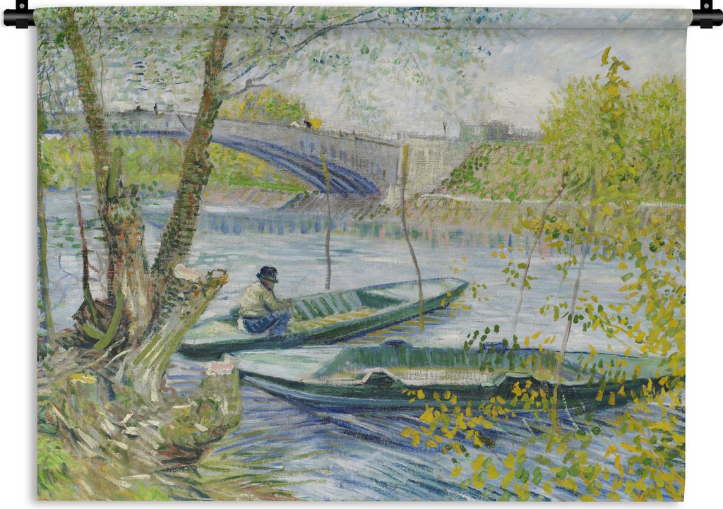 MuchoWow Wandteppich Wandbehang Angeln im Frühling - Vincent van Gogh 120x90 cm Tapisserie Dekoration Wandtuch - Wohnen - Aufhänger für die Wand