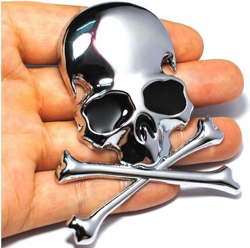 Totenkopf Metall Chrom Aufkleber für Motorrad Helm Auto