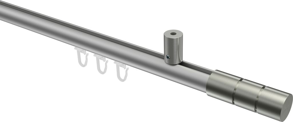 Interdeco Innenlaufstange / Gardinenstange mit Innenlauf Silbergrau / Edelstahl-Optik, Typ Sonius Elanto (Rillenzylinder) Deckenmontage, 20 mm Ø 1...