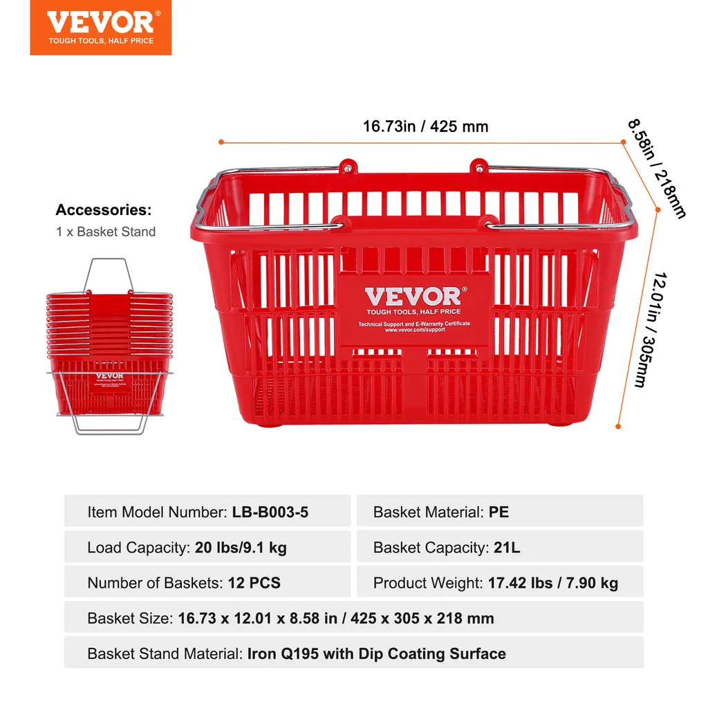 Panier de Supermarché Empilable 21L Lot de 12 pour Commerce de Détail