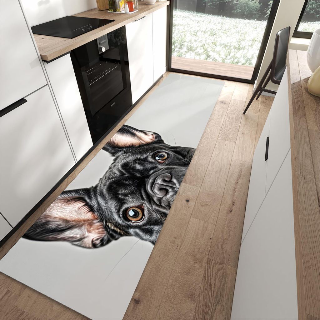 Küchenteppich 80x300cm rutschfest & abwischbar PVC Läufer - Französische Bulldogge