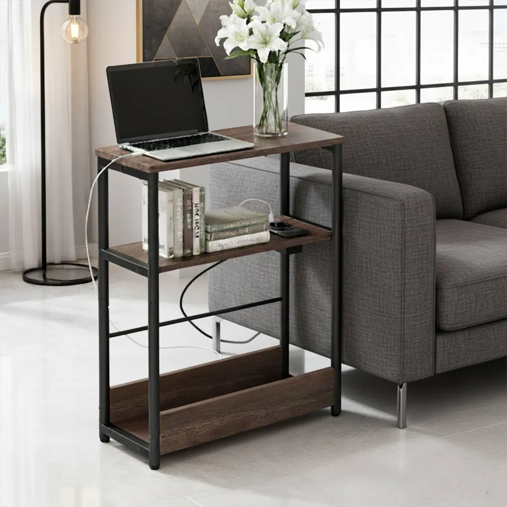 Table d'appoint anti-câbles emmêlés avec hub USB et prise électrique - 2