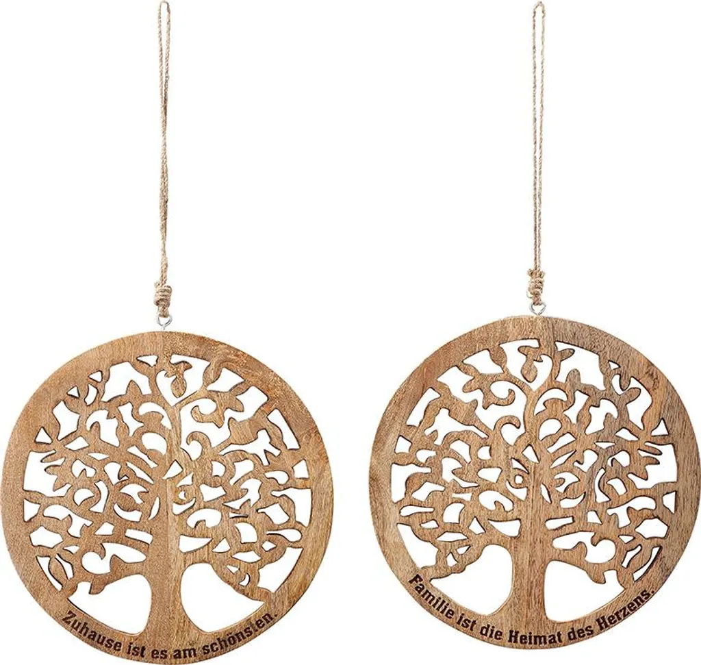 Gilde Hänger Arbre de Vie en Bois de Manguier D27cm 44287 - Lot de 2