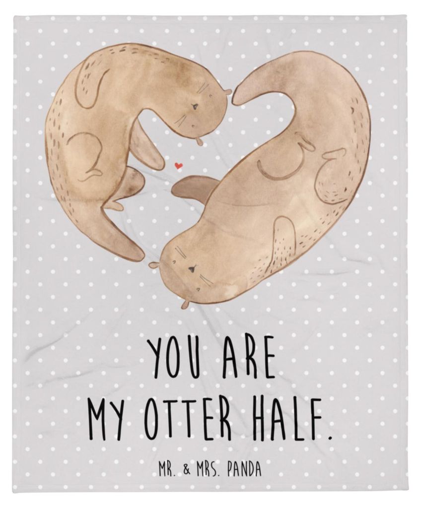 Mr. & Mrs. Panda Kuscheldecke Otter Herz - Grau Pastell - Geschenk, Love You, Hochzeitstag, Tagesdecke, Liebe, Bettdecke, Schlafdecke, Plaid, Decke