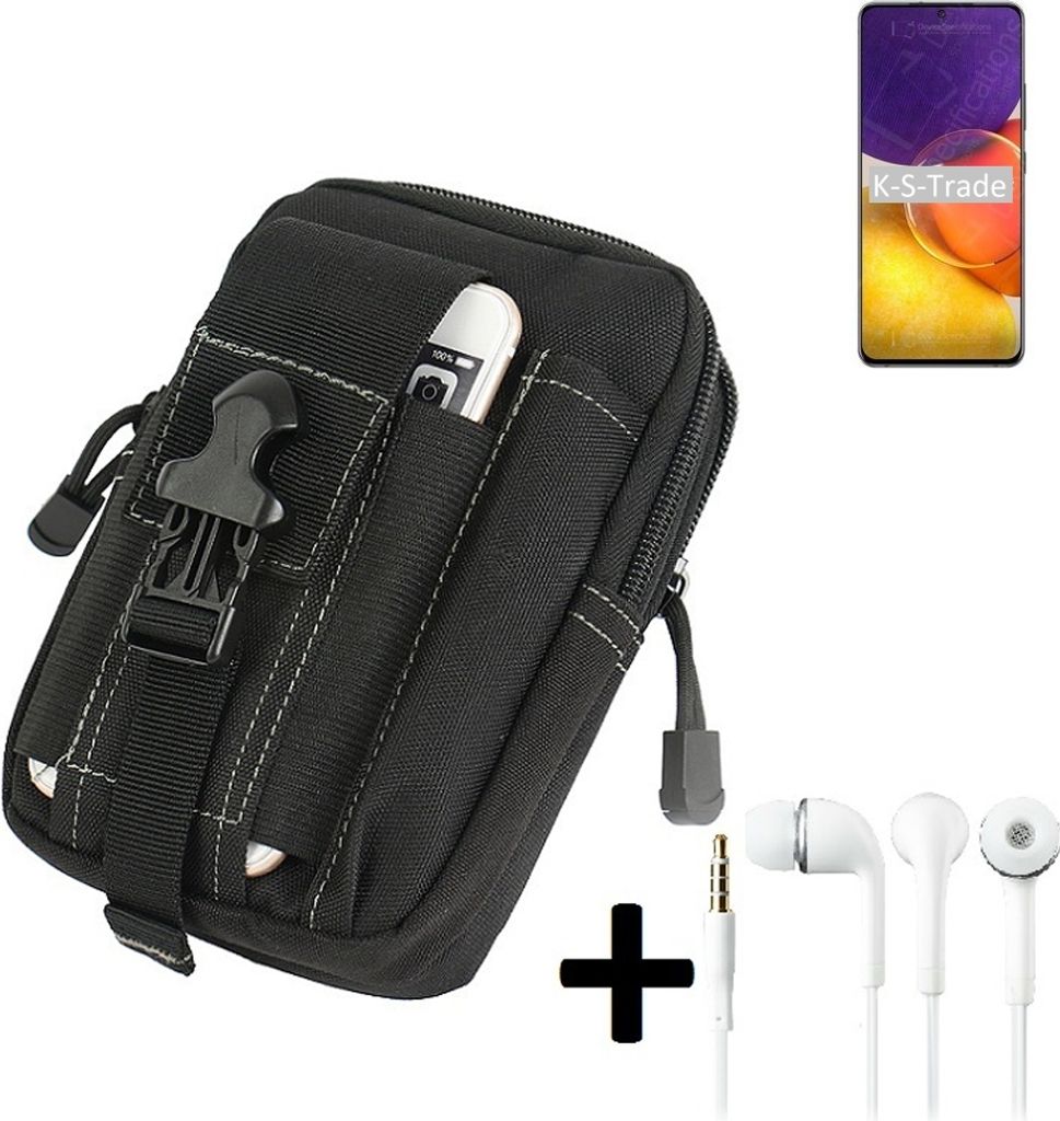 K-S-Trade Gürteltache + Kopfhörer kompatibel mit Samsung Galaxy F52 5G Gürtel Tasche Holster Schutz Hülle Handy Hülle schwarz inkl. Extrafächer