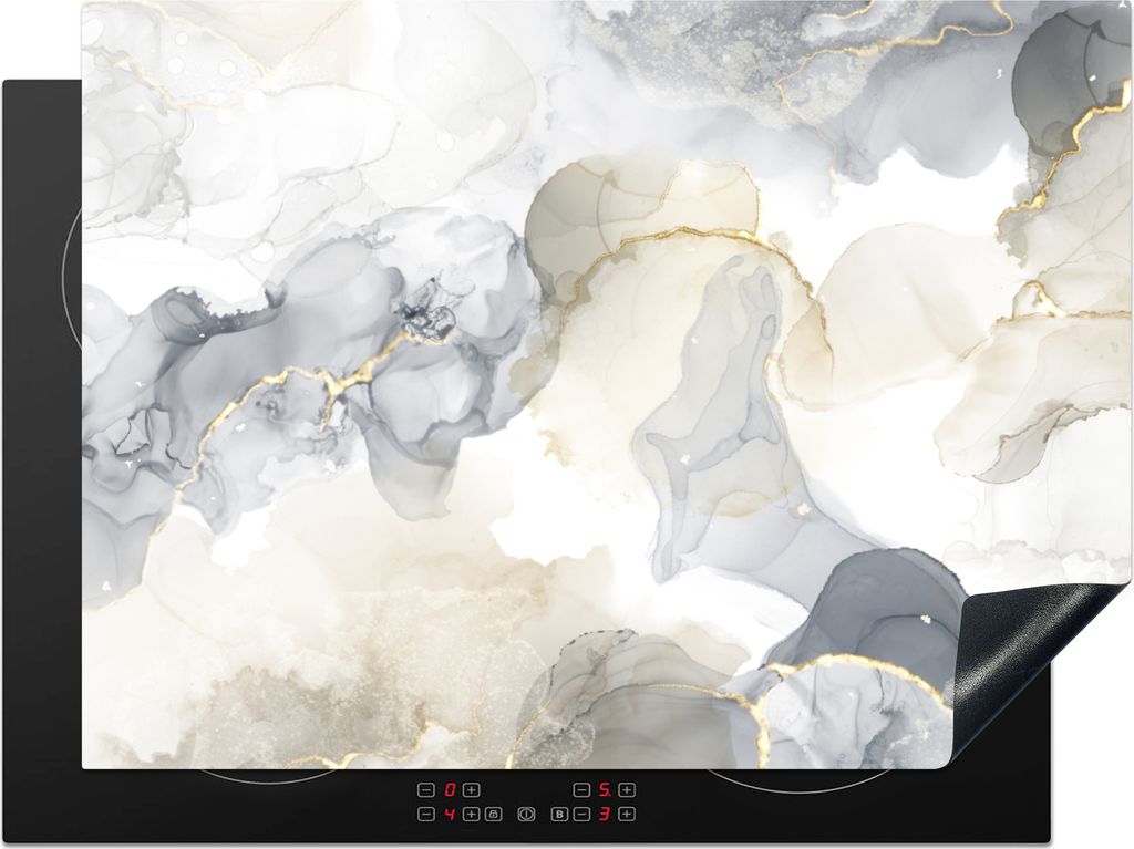 KitchenYeah Herdabdeckplatte Marmor - Gold - Linie , 71x52cm, Küche Deko, Glaskeramikfeld Herdabdeckung, Abdeckplatte fùr Kochfeld