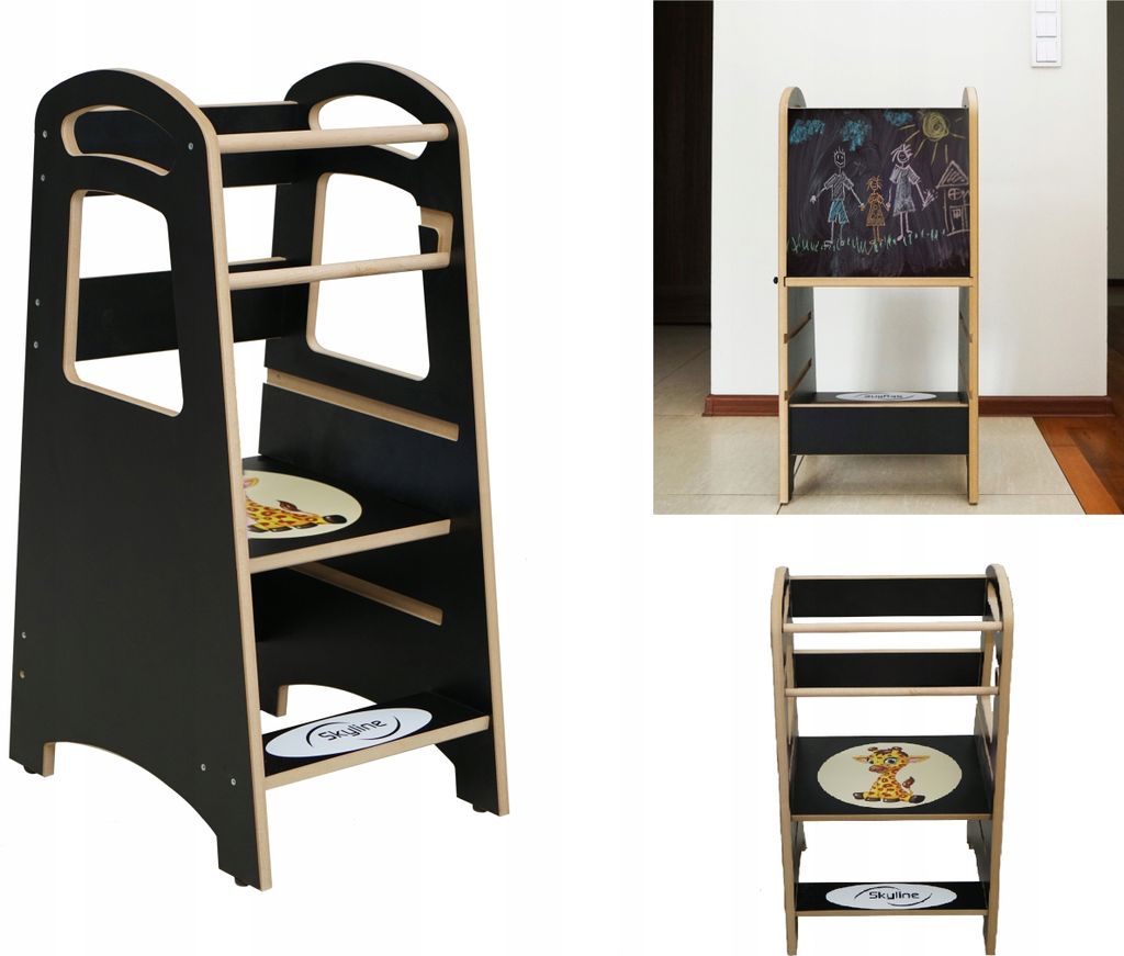 Skyline Steh und Lernturm Baby ab 1 Jahr Montessori Learning Tower Tritthocker Kinder Kitchen Helper Kinderhochstühle Höhenverstellbar mit Tafel