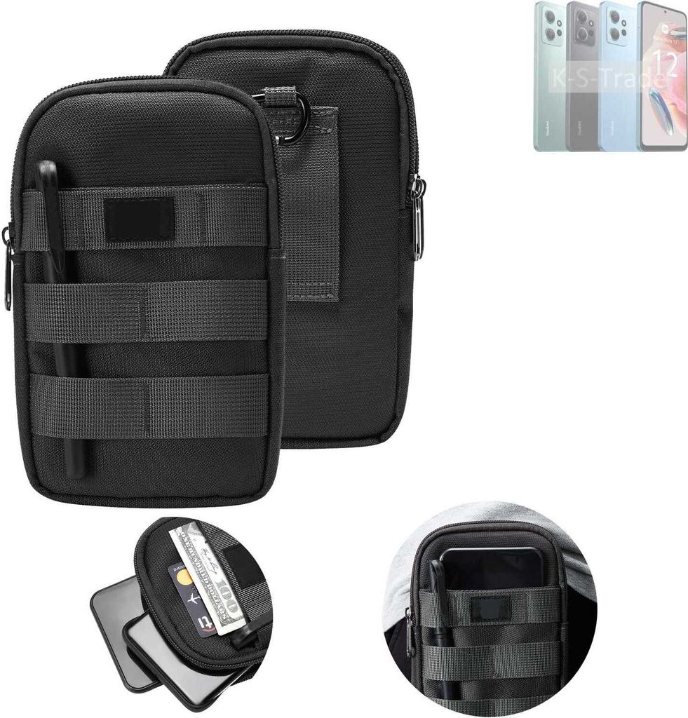 K-S-Trade Holster Gürtel Tasche kompatibel mit Xiaomi Redmi Note 12 4G Handy Tasche Schutz Hülle dunkel-grau viele Fächer, 1x