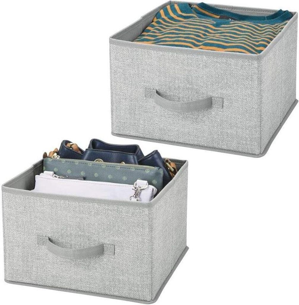 2er-Set Aufbewahrungsbox mDesign Stoffbox mit Griff aus Kunstfaser grau