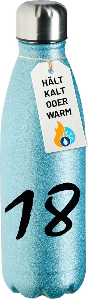 Huuraa Trinkflasche 18 Geburtstag 500ml Blue Edelstahl Wasserflasche Trinkflasche Geschenkidee