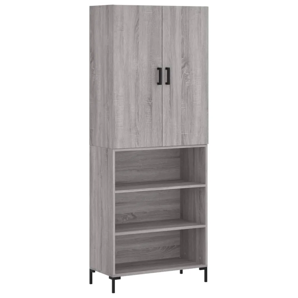 Highboard Gris Sonoma 69,5x34x180 cm en bois d'ingénierie robuste
