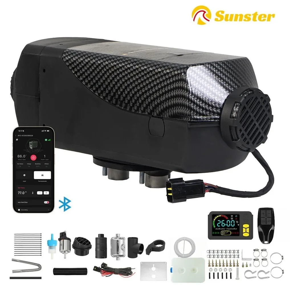 Chauffage Diesel 12V 24V - 2 kW - Noir, BT et Réglage Automatique Alt