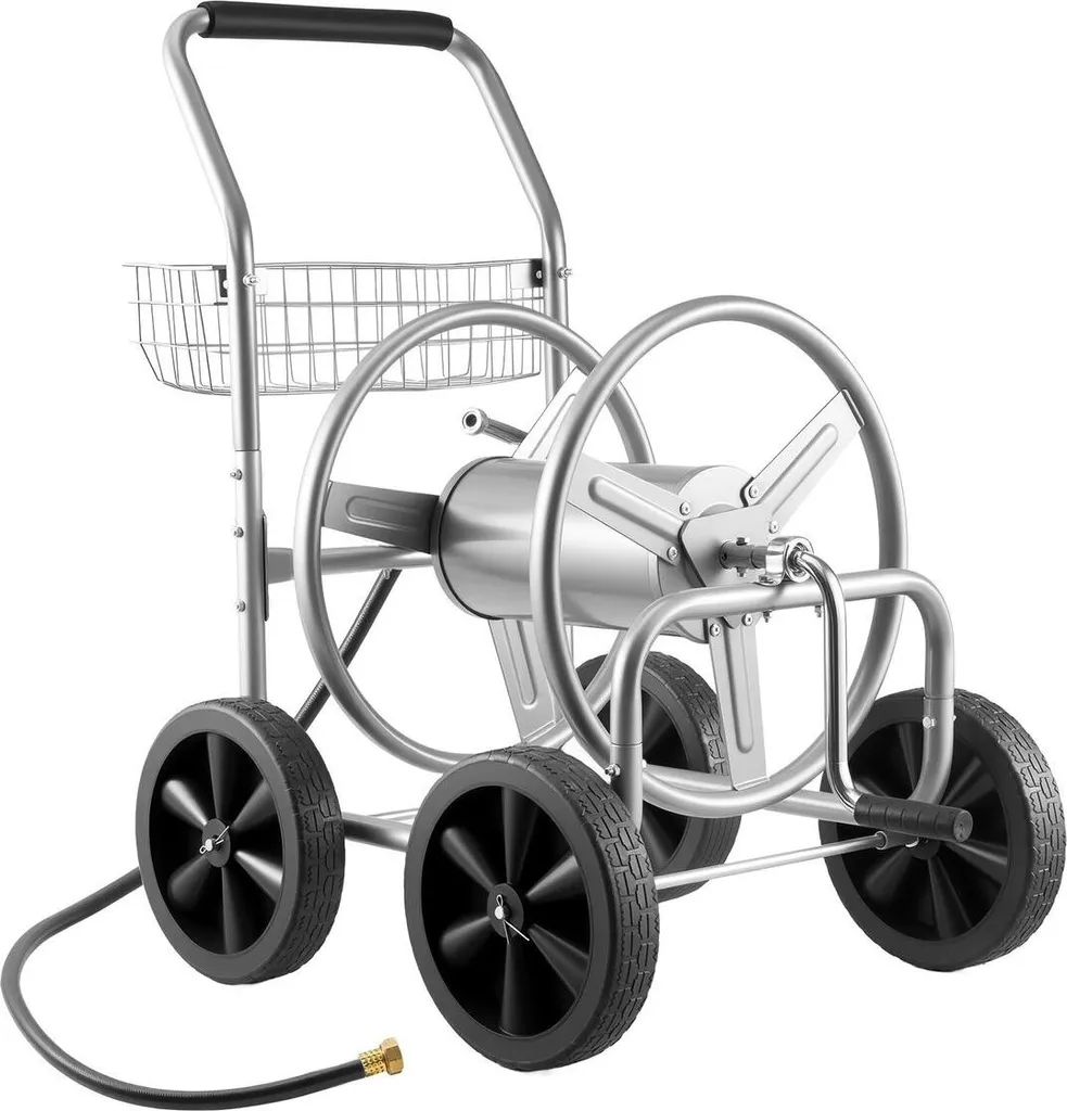 Chariot pour tuyau d'arrosage à 4 roues grand modèle en acier