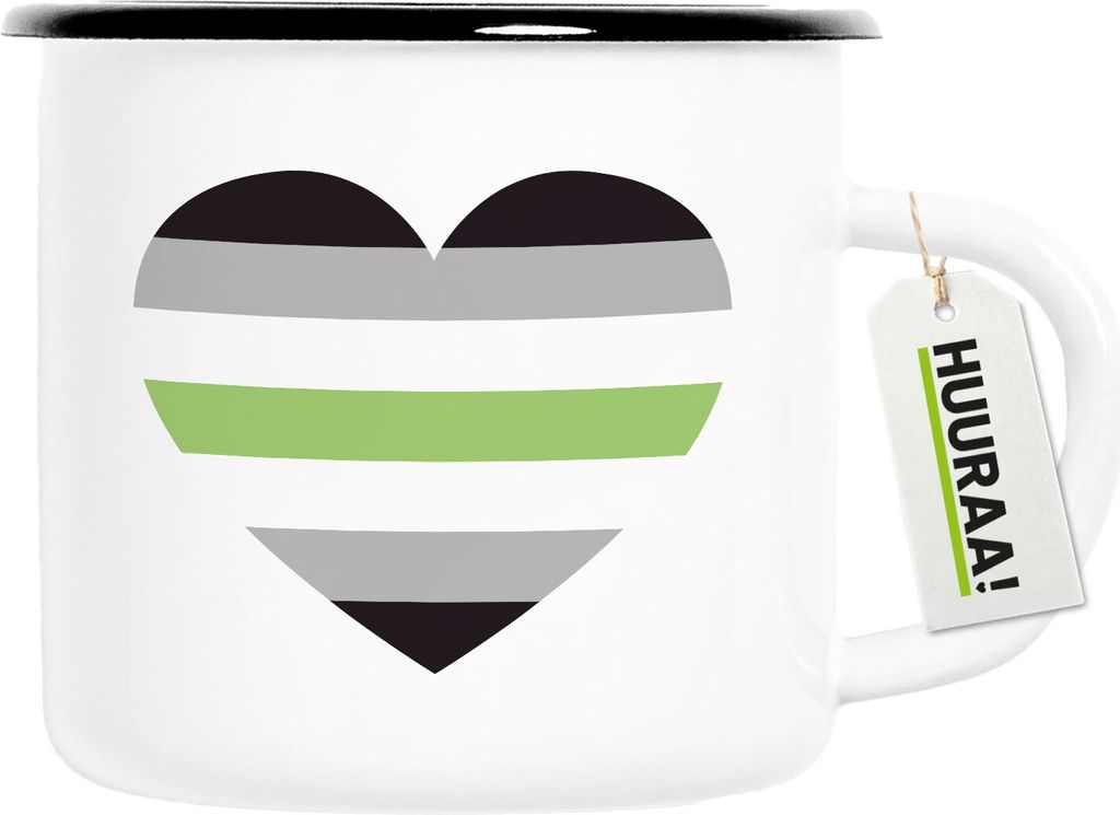 Huuraa Emaille Tasse Agender Pride Flagge LGBTQ Herz 300ml Vintage Campingbecher Geschenkidee
