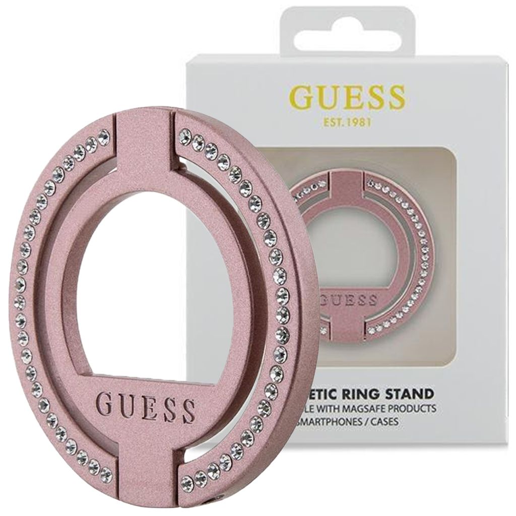 Guess, Magsafe 360° Haltering mit Strass verziert, Rosa Produktbild 