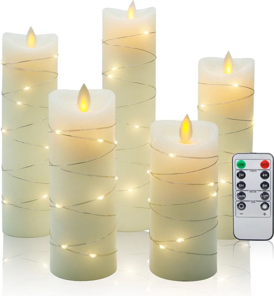 Bougies LED sans flamme sécurisées lot de 5 beige contre risques d'incendie