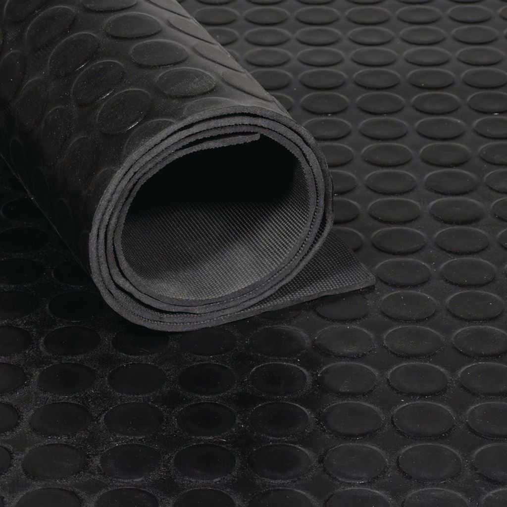 Gummiflachnoppenmatte Breite 1,2 m Lnge 10 m Dicke 3 mm schwarz NR/SBR ohne Gewebeeinlage