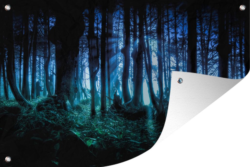 MuchoWow 60x40 cm Outdoor-Poster Gartendeko Sichtschutz Garten Poster für den Garten Blauer Dämmerungswald