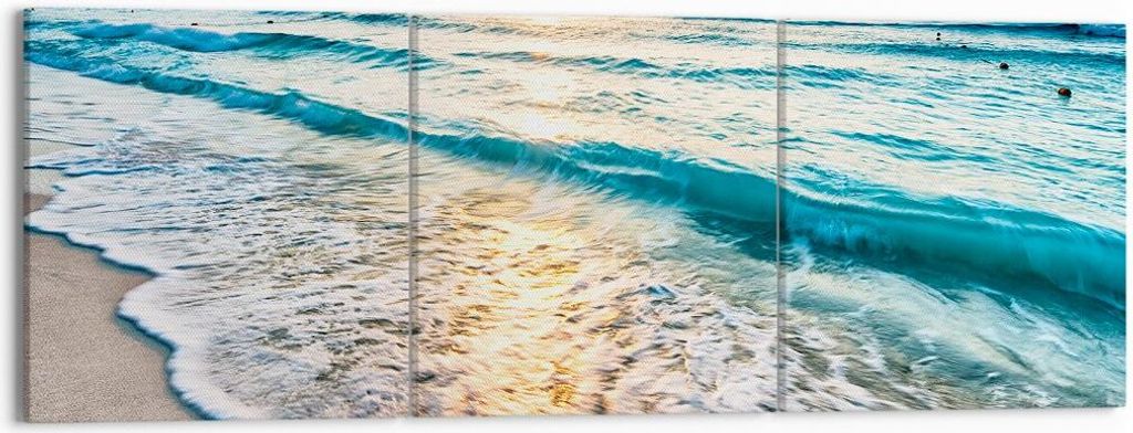 Bild auf Leinwand - Leinwandbild - Meer Welle Strand - 150x50cm - Wand Bild - Wanddeko - Wandbilder - Leinwanddruck - Bilder - Kunstdruck - Wanddek...