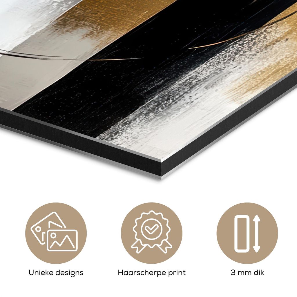 MuchoWow Wanddekoration Metall Metallbild Wandkunst 60x40 cm Abstrakt - Gold - Silber - Formen - Ästhetik MuchoWow Aluminium Gemälde - Gemälder