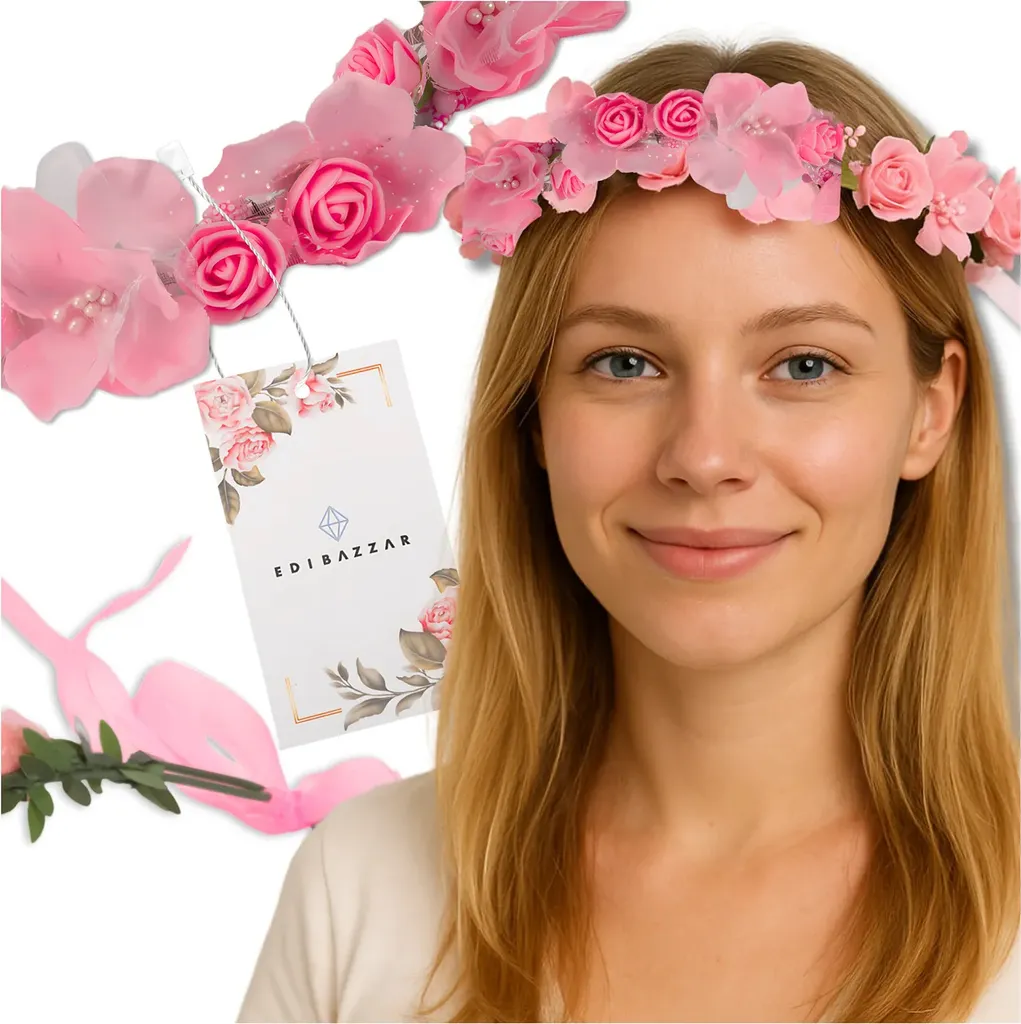 Fascia Per Capelli Con Rose Messicane Rosa Scuro - Accessorio Fai Da Te Per Halloween, Matrimoni E Feste A Tema