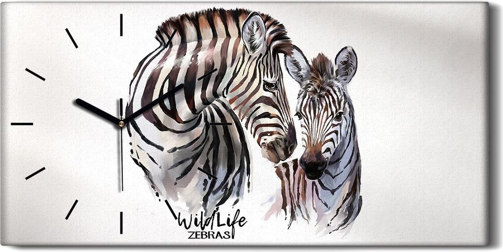 Wanduhr Uhr Wandbild Leinwand Geräuschlos 60x30 Zebra Wild Tier Streifen - schwarze Hände