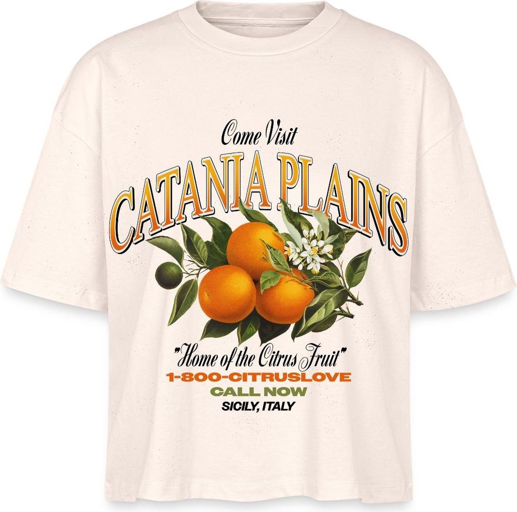 Spreadshirt Italien Urlaub Catania Orangen Paradies Boxy Shirt Damen, M, Natur
